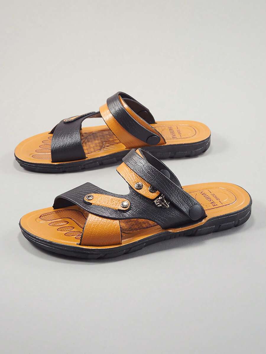 2025 New Summer Men's Leather Sandals, Outdoor/Beach Dual-Use Breathable Soft Bottom Slippers - Black - View 1