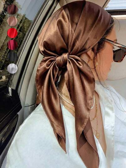1pc Women's Casual Solid Color Satin Scarf/Bandana, Minimalist Spring/Summer Hair Accessory, Suitable For Vacation, Beach Party, Street Fashion