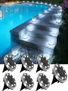 Bộ 12 đèn năng lượng mặt trời ngoài trời, đèn LED 8 bóng bằng thép không gỉ, đèn pha năng lượng mặt trời chống thấm nước, thích hợp cho vườn, sân, hiên nhà, ban công, tường, cầu thang, hồ bơi, lối đi, đường lái xe, trang trí cảnh quan. - Đèn năng lượng mặt trời đặt dưới đất - Xem 5