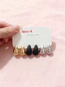 6/18件套夸张永生花水滴耳环套装，时尚耳环，适合日常及节日佩戴，采用ABS树脂材质，UV镀层不褪色金 - 彩色 - 查看 2