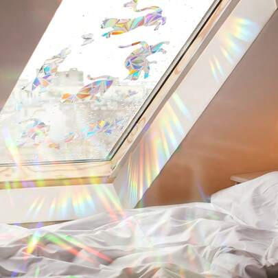 12 pièces Attrape-soleil Chats et Papillons | Film prismatique réutilisable contemporain pour prévenir les collisions d'oiseaux, décalcomanies non adhésives, PVC statique de 16 mil pour surfaces vitrées lisses, décorations attrape-lumière pour le printemps et l'été