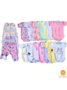 6 Piece Baby Boy And Girl Layette Kit Bodysuit Pants 100% Cotton Newborn Maternity - Rosa Pálido - Ver 8