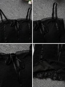 黑色蝴蝶结蕾丝边吊带背心，修身显瘦，春夏新款休闲款 - 黑色 - 查看 11