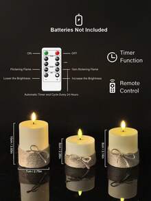 3件組無焰電子蠟燭燈，附定時器/遙控器，電池供電柱狀電子蠟燭，適用於居家、婚禮、生日、派對、母親節、聖誕節、萬聖節、餐桌，無煙、無火、無味 - 麻繩款 - 查看 12