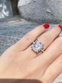 XUJIA 1pc 6 Carat Cushion Cut Engagement Ring For Women, 12x10mm Cushion Cut Luxury 5A Grade Cubic Zirconia CZ Ring, 925 Sterling Silver Halo Stunning Promise Wedding Band - D213 - View 4