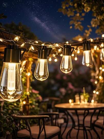 1pc 10/20/30 LED Solar Powered Smart Light, Outdoor Christmas Decor Bulb Vintage Holiday Wreath Patio Furniture Garden Light, Suitable For Yard, Gazebo, Porch, Camping