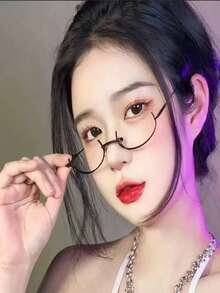 1件装角色扮演半框装饰眼镜 复古无框眼镜 适合软妹子 INS美学返校配饰 复古时尚宣言 - 黑色 - 查看 2