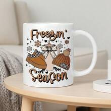 1 "Halloween-Themed Ceramic Mug," Coffee Cup, Tea Cup, 11 Oz And 15 Oz "Halloween Frozen Season" Design, The Best Halloween Gift For Friends And Family, High-Temperature Resistant, Machine Washable, Halloween Decorative Gift, Seasonal Mug, Holiday Drinkware, Halloween Design, Decorative Cup, High-Quality Ceramic, Durable Cup, Coffee Cup, Coffee Lover, Gift Shopper - 白色-11盎司 - 查看 2