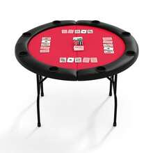 Mesa de póker redonda plegable para 8 jugadores, Diseño profesional tipo casino con tapete verde, portavasos y borde acolchado, para Texas Holdem, Blackjack, noches de juego en casa o sala de juegos - rojo - Ver 7