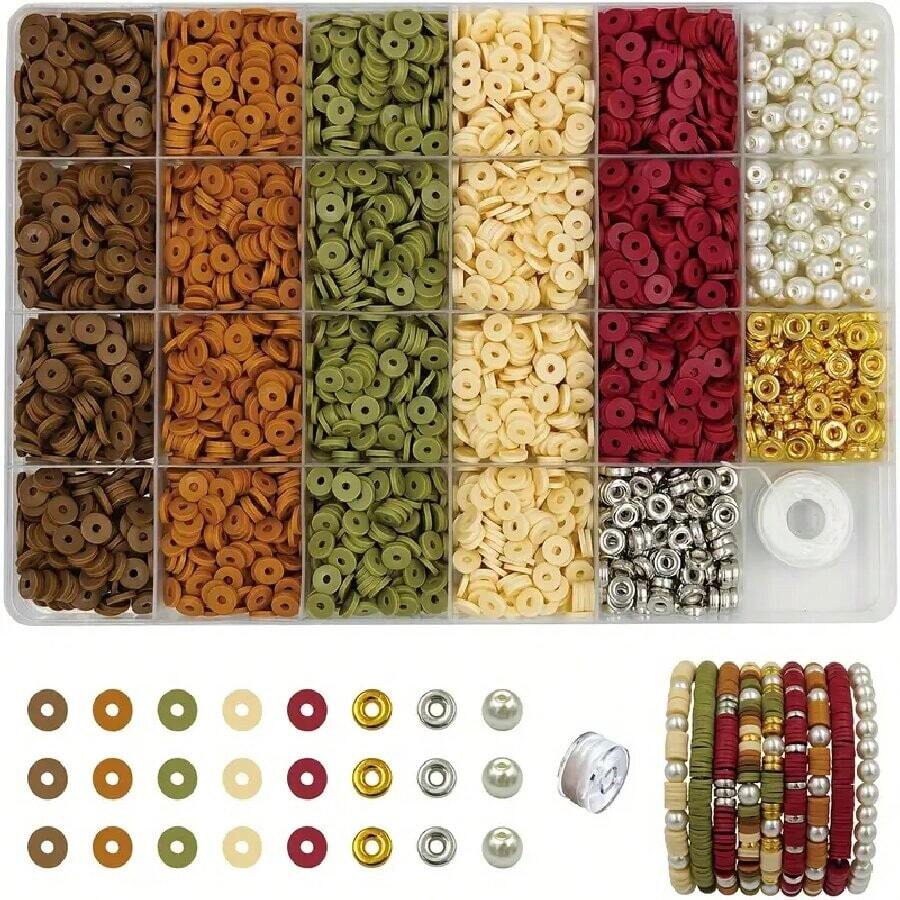 3160件/套 DIY粘土珠手链套装，圆形珠子，用于珠宝制作，成人手工工艺用品（6毫米），大地色系（珠宝制作工具套装） - 彩色 - 查看 1