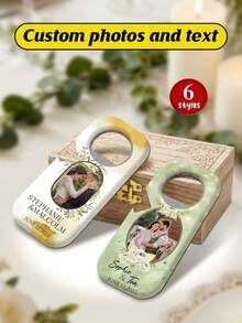 Personalisierter Flaschenöffner-Magnet als Hochzeitsfavour - 10x4,5cm eleganter weißer Flaschenöffner, individualisierbar mit Foto des Paares, Namen ("Olivia & Liam", "Sophie & Tom", "Stephanie & Malcolm") und Hochzeitsdatum ("März 2025", "12. Juni 2025"). Mit Magnetrückseite, 6+ Blumendesigns und robuster Metallkonstruktion. Ideales Geschenk für Neuvermählte, Hochzeitsgäste und rustikale Feiern. Perfekt für Empfänge, Brautduschen und praktische Erinnerungsstücke. - Verschiedenfarbig - Übersicht 1
