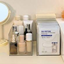 1pc Acrylic Facial Mask Storage Box, Transparent Compartment Makeup Organizer, Large Capacity Vanity Countertop Skincare Holder - View 2