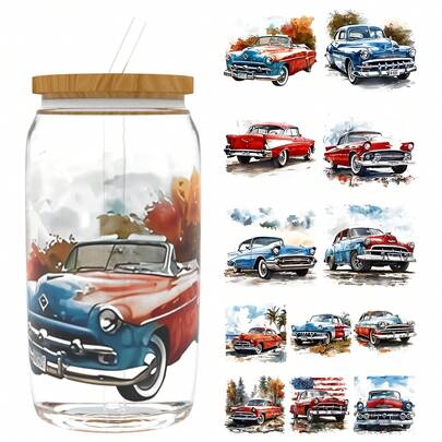  XRTHGS 12PCS/SET UV DTF Cup Wraps Style Self-Adhesive Sticker For Coffee Cups, Water Bottles, Home Decor, Laptops And Refrigerator DIY Crafts(Glass Not Included)