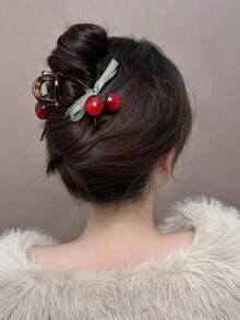 1pc New Brown Cherry Bowknot Hair Clip, Elegant And Sweet Design, Suitable For Girls And Ladies For Parties, Commuting, Vacation Hair Claws Claw Clips Hair Clips Hair Jaw Clip Hair Clamps Hair Clutch Hair Catcher Clip Fall Winter Hair Accessories For Women - 淺褐色的 - 查看 2