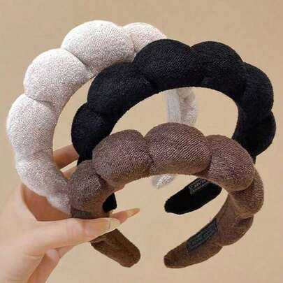 3件/1套 女士海绵编织云朵发箍，宽防滑发箍，时尚百搭高端优雅简约纯色发饰，适合日常佩戴、休闲、派对、通勤、度假、发型设计、化妆、服装搭配等。