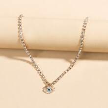 1pc New Vintage Minimalist Devil's Eye Pendant Short Rhinestone Claw Chain Necklace, Suitable For Women's Daily Decoration, Outfit Matching, Dating, Party, Holiday Gift - Gold - View 5