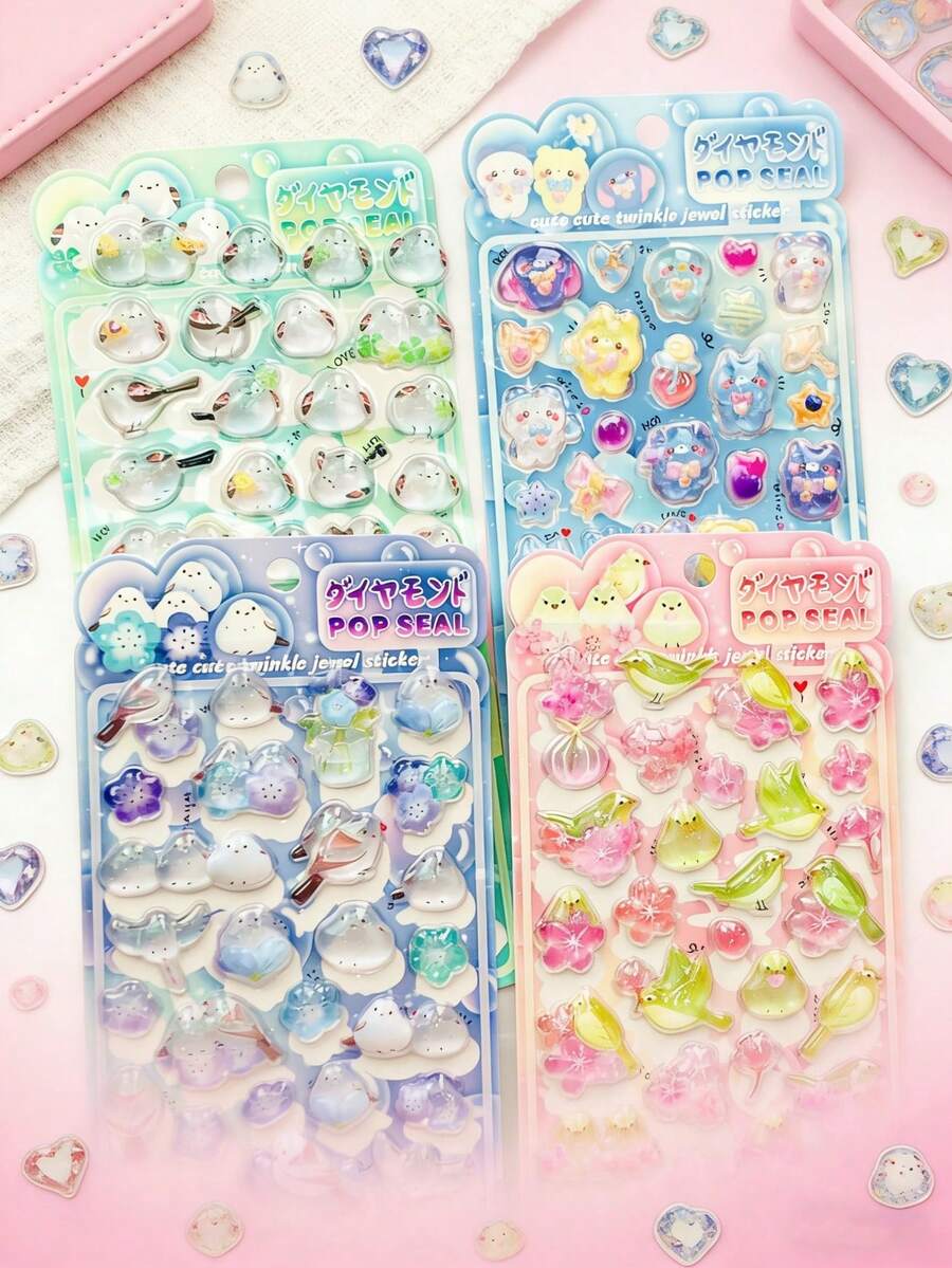 Cartoon Embossed Fun Stickers - Crystal Diamond Children's Decorative Stickers - 3D Stickers - Cute Stereoscopic Stickers. Perfect Decoration - Perfect Gift. The Perfect Choice For Home Decor, Party Decor, Birthday Gifts, Various Holiday Gifts, Fashionable Items. Luxury Choice. Sewing. DIY. - Multicolor - View 1