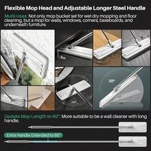 Mop And Bucket With Wringer Set, Flat Squeeze Mop Flat Head, Dust Mops For Wall Cleaner With Long Handle, Hands-Free Microfiber Mops For Floor Cleaning - White - 大號白色水桶#2+60吋平板拖把+4個拖布 - 查看 5