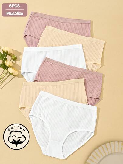 Teowryxou 6pcs High Waist Tummy Control Cotton Seamless Women's Panties, Plus Size Comfortable Invisible Briefs