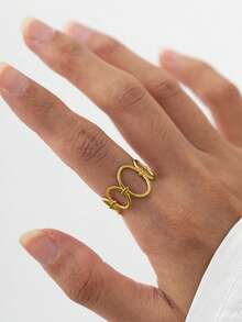 1pc 18K Gold Plated Stainless Steel Minimalist Geometric Oval Adjustable Open Ring, Suitable For Women's Daily And Holiday Wear, Popular Jewelry Gift - Multicolor - View 7