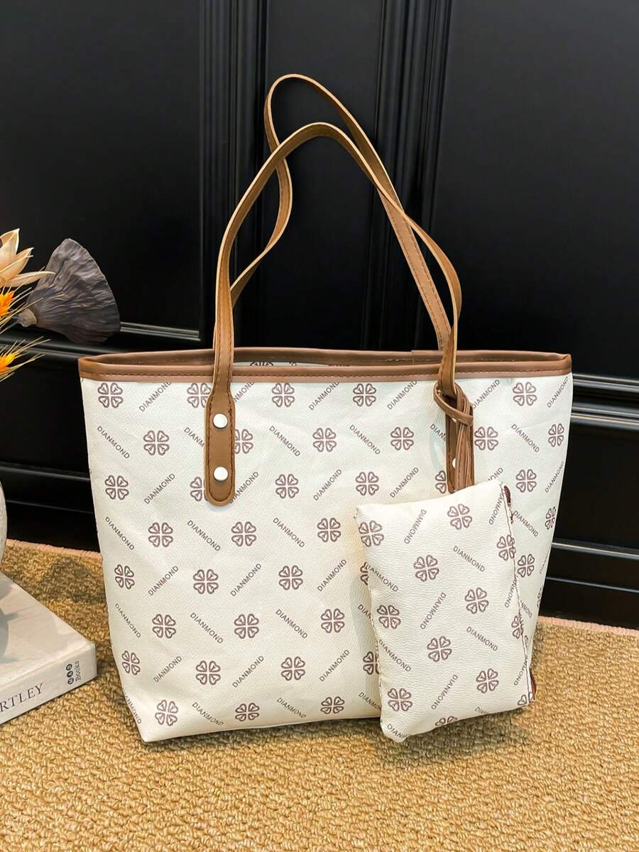 European And American Cross-Border Personalized College Style Large Capacity Commuter Straw Bag, Women's Fashion Contrast Color Underarm Bag, Summer New Beach Tote Casual Shopping Bag - White - View 1