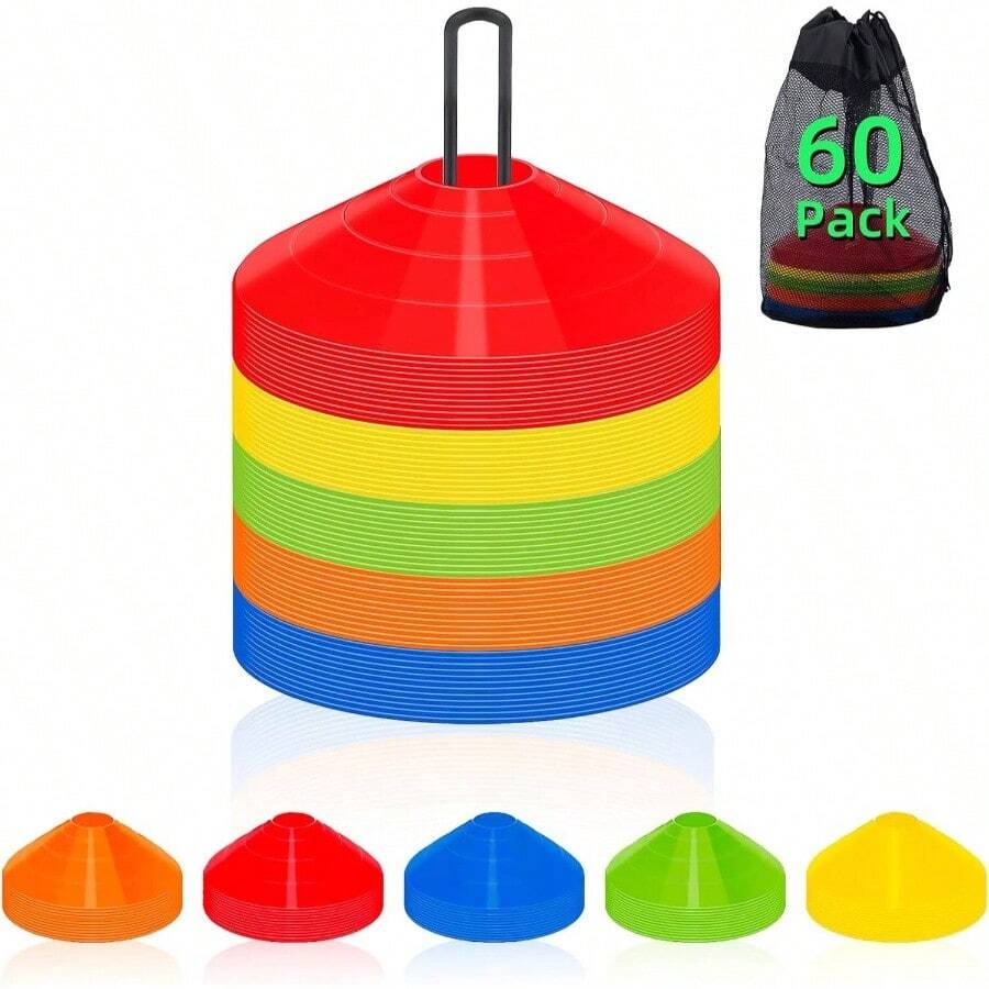 60/120 Pack Agile Soccer Cones With Portable Bags Brackets, Sports Cones, Cones Sports Training Soccer Cones Training Soccer Training Equipment Agile Soccer Cones Used Training - A-60 Pack Soccer Cones - View 1
