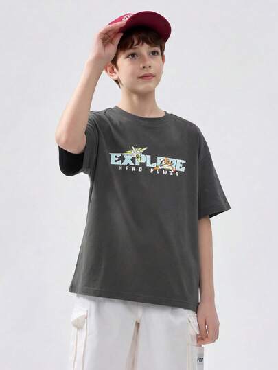 Balabala Boys' Loose Comfortable Cotton Top With Space Exploration Pattern