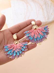 一对手工制作的独特彩色撞色凤凰尾花吊坠耳环，设计别致，适合度假、派对、逛街和日常佩戴。 - 彩色 - 查看 6