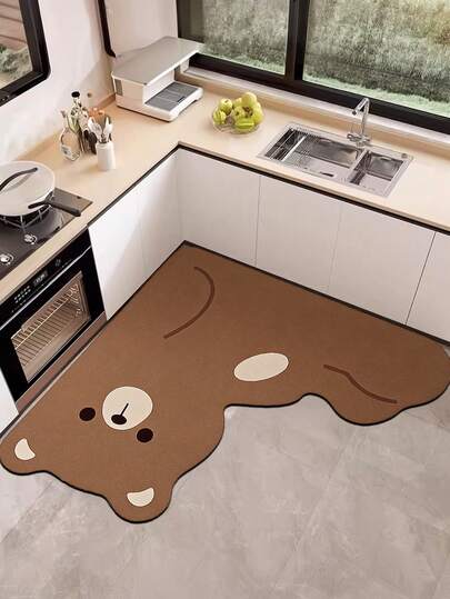 1pc Cute Cartoon Silicone Bathroom Mat, Unique Bear Shaped Rug For Kitchen, Bathroom, Corner Stove, Asymmetrical Carpet, Spring/Summer, Indoor Decor, Holiday Decor, Kitchen Decor