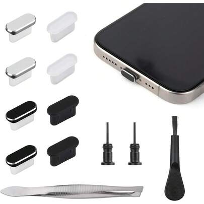 Anti Dust Dust Plugs Silicone 8pcs USB C Dust Plugs Aluminum And Silicone USB C Port Covers With Cleaning Kits Anti Dust Charging Port Protector Cap Phone Dust Plugs Compatible With IPhone 15 16 Series And All Type C Devices Spring Gift Party