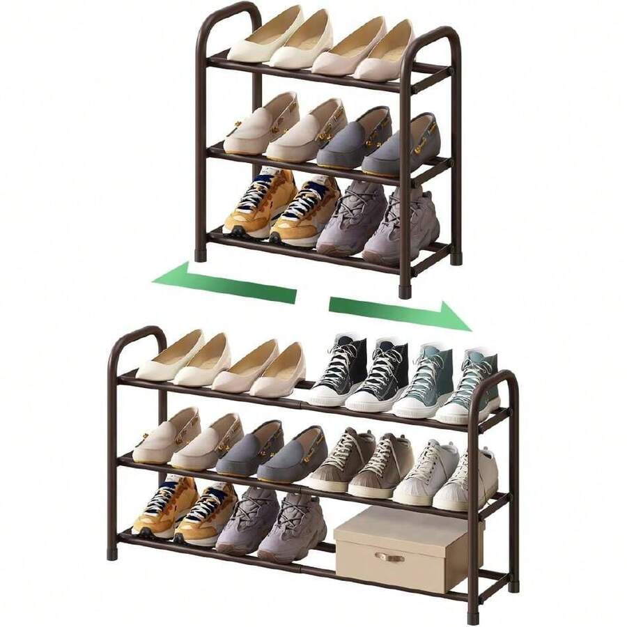 3-Tier Expandable Shoe Rack, Metal Shoe Organizer, Modern Style, For Closet, 41971898 - Royal Blue - View 1