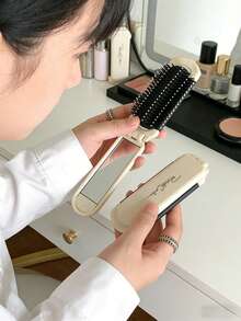 1pc White Foldable Comb With Built-In Mirror, Portable Travel Hair Brush, Easy Storage, Gift For Women, Hair Brush, Hair Clip, Hairdressing Tool, Hair Care Products And Accessories, Travel Essentials, Back To School, Holiday - Multicolor - View 12