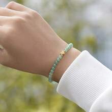 1pc Casual 4mm Natural Rose Quartz, Tiger Eye, Moonstone Beaded & Heart Charm Elastic Bracelet, Cute Everyday Wear Jewelry Gift For Her - Multicolor - View 5