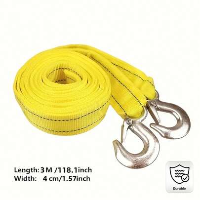 120 Lbs Heavy Duty Yellow And Black Tow Strap With Metal Hooks, Durable And Flexible, Operation For Vehicles, Camping And Outdoor Adventures, Sturdy Construction With High-Strength Materials