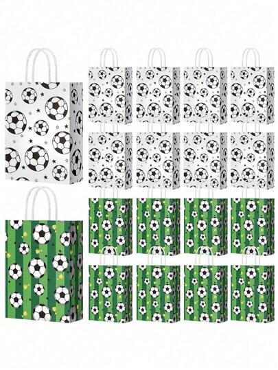 10pcs/5pcs/1pc Football Themed Paper Bags, Football Gift Bags, Printed Football Gift Bags, Football Party Packaging Bags, Football Themed Party Paper Boxes, Handheld Football Gift Bags, Suitable For Football Sports Gifts, Adult Birthday Party, Football Themed Party, Wedding, Back To School