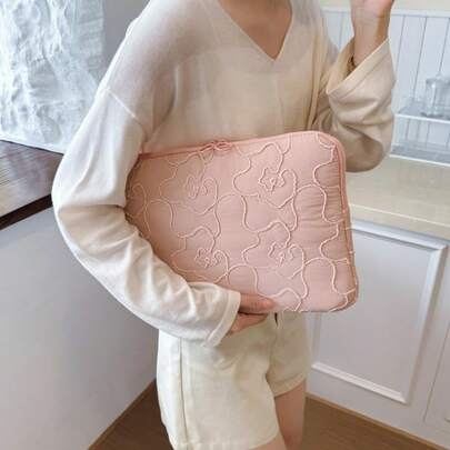 11/14 Inch Laptop Bag Embroidery Flower Shockproof Tablet Sleeve Case Soft Large Capacity Compatible With Macbook/