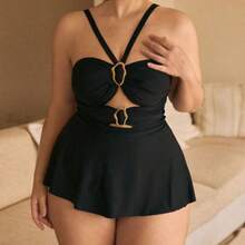 Free-Ship-Random Women's Plus Size Tankini Swimsuit Set - Black - View 1