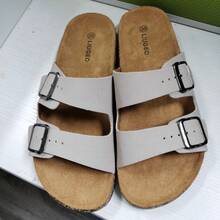 Sandal Musim Panas Unisex dengan Tali yang Dapat Diatur, Sandal Kasual untuk Dalam/Luar Ruangan, Sepatu Pantai, Sandal Selop Gabus Lembut, Ukuran Besar (Plat) - Krem - View 5