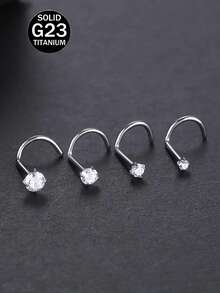 Bộ 4 khuyên mũi bằng titan G23, đính đá CZ tròn, kích thước 1.5/2/2.5/3MM, kiểu vặn, trọng lượng 20G. - Màu titan - Xem 3
