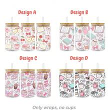 Coquette Bookish Girly Book Lover UV Dtf Cup Wraps For 16 Oz Glass Can Cup, Books Coffee And Candles Uv Dtf Cup Wraps For Glass Cup Bottle Tumbler Mug, Reading Bookish Uv Dtf Decal Sticker For Book Mark Phone Case, Gift For Girl Friend Nurse Teacher - Rectangle - View 2
