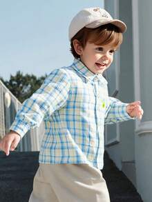 Balabala Áo sơ mi kẻ caro unisex cho trẻ em năm 2026, áo dài tay dễ thương cho mùa xuân. - tông màu xanh - Xem 4