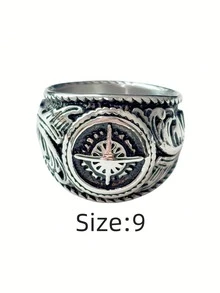 1pc Vintage Gothic Cross Engraved Floral Pattern Stainless Steel Ring, 316L Stainless Steel With Plating, Durable Waterproof Non-Fading Hypoallergenic, Suitable For Casual Wear And Fashion Styling - Silver - View 12