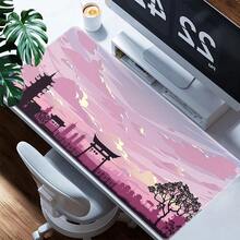 1 pieza Alfombrilla de ratón grande con diseño de silueta de torre de santuario de pájaro y horizonte japonés en color rosa, superficie suave y cosida, ideal para seguimiento preciso en computadora portátil y escritorio, con estilo lindo - Ver 3