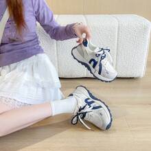 Women's Thick Sole Casual Sneakers, Breathable Mesh Retro Gump Shoes, Anti-Slip Durable Lace-Up Chunky Sneakers - Blue - View 7