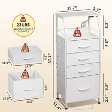 Tall 4-Drawer Bedside Table With Charging Station & LED Light, Fabric Storage Bins, Open Wood Shelf Modern Nightstand, - Xem 3