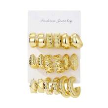 18pcs Smooth Tire Tread Pattern C-Shaped CCB Asymmetrical Earrings, Everyday Wear For Women - Gold - View 5