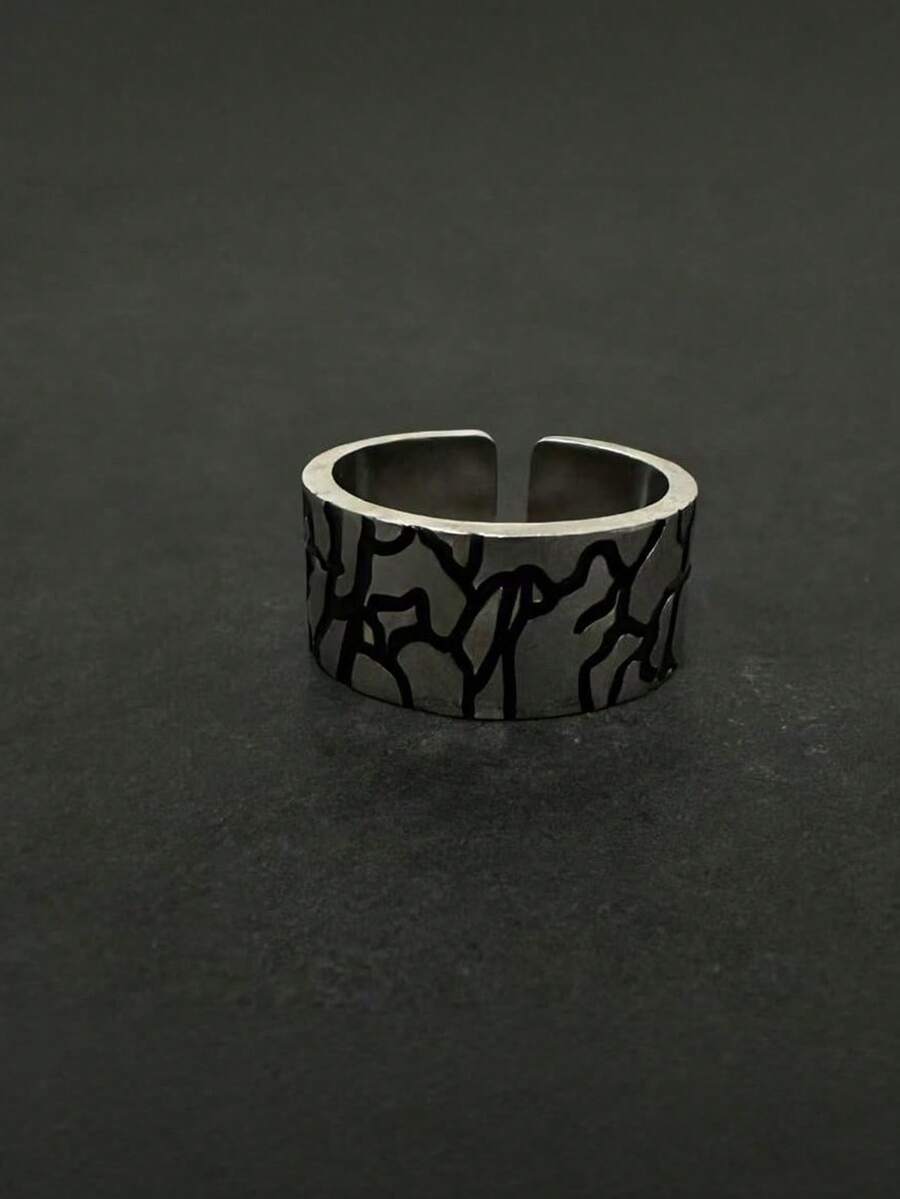 1枚极简裂纹设计男士戒指 - 銀色 - 查看 1