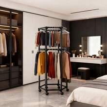 1 pieza Tendedero de ropa de metal de alta resistencia, con brazos giratorios de doble capa, barras colgantes montables en la pared o de pie, material de metal, estilo para dormitorio o baño de espacios pequeños, con patrón de brazo giratorio, organizador de ropa ahorrativo de espacio para secar prendas, fácil de ensamblar sistema de estantería de armario - Multicolor - Ver 12