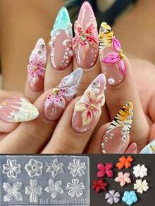 Mini Orchid Cherry Blossoms Lily Silicone Nail Carving Mold Petal Blooming Floral In Spring Summer Relief Stamping Nails Stencil Templates Japanese Style Nail Supplies Reusable Nail Stamping Tools - Clear - View 9