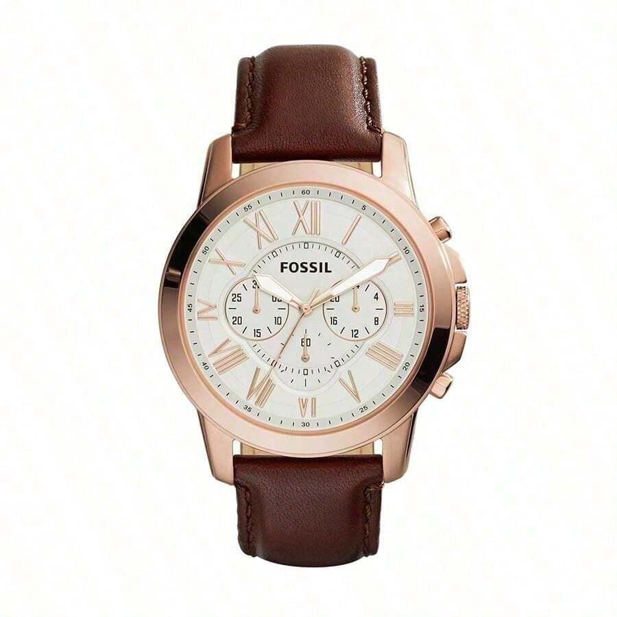 Fossil Men's Watch, Beige Case, Brown Leather Strap, White Dial With Roman Numerals, Chronograph Quartz Movement, Stylish Men's Watch For Everyday Wear, Perfect Gift (FS4991) - Apricot - View 1